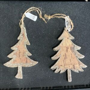 Crate & Barrel Cork and Glitter Christmas Trees Holiday Ornaments Lot of 2 NWT